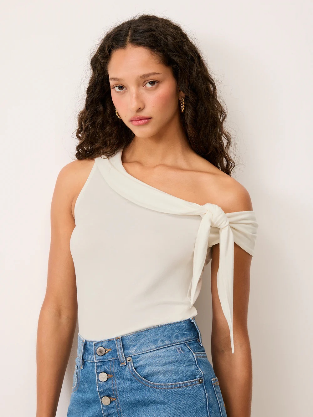 Rouje Paris Venus Drop Sleeve Bow Top in Ecru